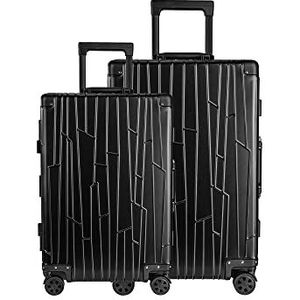 GUNDEL Aluminium Koffer Set Bundel (Zwart) Cabine-Trolley 55x40x20 cm 32L + Check-in 66x43x23 cm 47L - Carry on en Checked Luggage combo - 4x360° Wielen 2X TSA combinatieslot