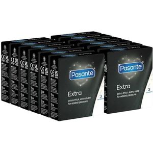 Pasante Extra, extra sterke condooms voor anale verkeer, anaalcondooms van latex, bijzonder extra dikke wanddikte, hogere wanddikte en extra glijmiddel, 12 x 3 stuks (verpakking van 36 stuks)