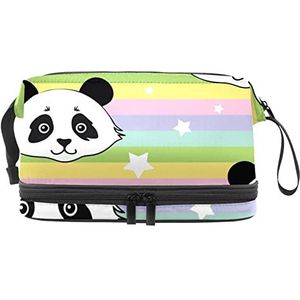 Grote capaciteit reizen cosmetische tas,Kleurrijke regenboog strepen Panda Stars,Make-up tas,Waterdichte make-up tas organisator, Meerkleurig, 27x15x14 cm/10.6x5.9x5.5 in