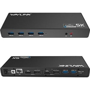 Wavlink USB 3.0 Ultra 5K universeel dockingstation ondersteunt dual 4K video-uitgangen voor laptop, pc of Mac (DisplayPort en HDMI, Gigabit Ethernet, audio-uitgang en microfooningang), zwart