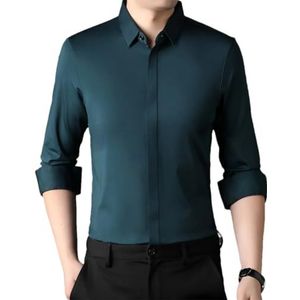 Mannen Zijden Business Jurk Shirts Mannelijke Kleding Luxe Anti-Rimpel Knop Elastische Tops, L En8, S