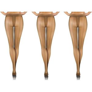 sesto senso 1 of 3 paar panty voor dames, transparant, 20 Den onzichtbaar, met motief, 3 paar - beige - met achternaad, XL