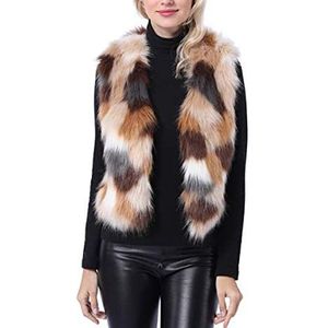 GL SUIT Dames kort imitatiebont gilet dames winter bodywarmer vest meisjes mouwloze jas jas mode Shaggy open vest vest vest buitenkleding