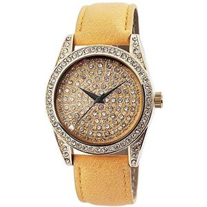 Excellanc King Star damesarmband horloge roségoud geel analoog strass kristal kunstleer 9251504100015, roségoud.