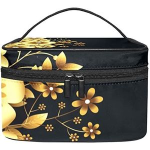 Bloem zwarte make-up organizer tas, reismake-up tas organizer case draagbare cosmetische tas voor vrouwen en meisjes toiletartikelen, Meerkleurig, 22.5x15x13.8cm/8.9x5.9x5.4in