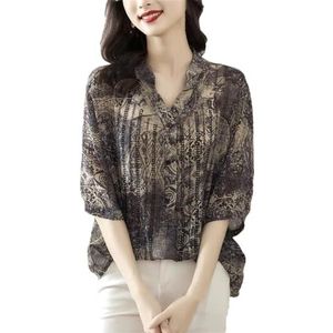 Dames losse V-hals knopen blouses dame elegant kantoor mode casual rechte T-shirts dameskleding, Zwart, XL