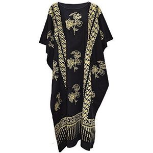 Java katoenen kaftan dames jurk zwart strand lange avond dames, Zwart, One size