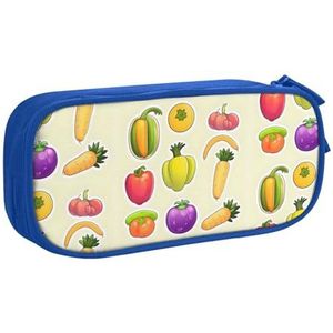 Yyoretp Grote Capaciteit Cartoon Groente Fruit Print Potlood Case, Dubbellaags Rits Make-up Pouch Potlood Box Organizer., Blauw, Eén maat, Beauty Case