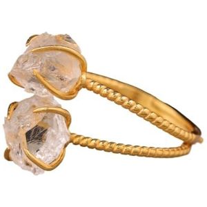 Exquise Labradoriet Stone Claw Finger Ring - Verstelbare sieraden cadeau for vrouwen (Color : WhiteQuartz Gold, Size : 17)