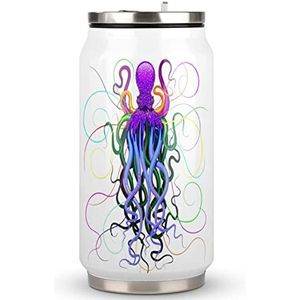 Elegante Gekleurde Elegante Octopus Reizen Mok met Deksel Coke Cup Geïsoleerde Tumbler Water Fles Thee Cup Voor Vrouwen Mannen