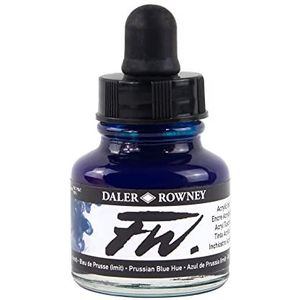 Daler-Rowney FW acryl inkt, glazen fles met druppelaar, 1 oz - 29,5 ml, Pruisisch blauwe tint