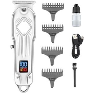 Tondeuse voor mannen, tondeuse professionele tondeuse metalen schaal nul snijmachine elektrische LED-display 0 mm tondeuse voor mannen (kleur: zilver)