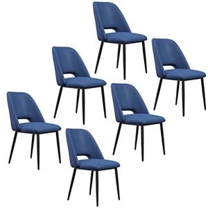 GEIRONV Keuken eetkamerstoelen Set van 6, zwarte benen lounge vergadering kantoor computer stoel Pu Lederen woonkamer zijstoel Eetstoelen (Color : Dark blue)