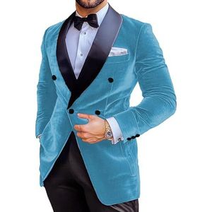 Heren fluwelen pak blazer slim fit kerst jas prom smoking jas inkeping revers bruiloft feest gekleed, Turkoois, XS