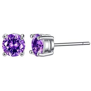 Wiftly Oorstekers met zirkonia van 925 sterling zilver, voor dames, oorknopjes van zilver, hartjes en pijlen met zirkonia, vierklauw, nikkelvrij, hypoallergene oorbellen 6 mm (paars)