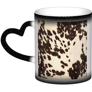 XDVPALNE Koeienhuid met zwarte en bruine vlekken, keramische mok warmtegevoelige kleur veranderende mok in de lucht koffiemokken keramische beker 330 ml