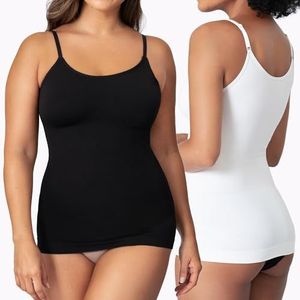 SHAPERMINT Damestops - Cami-bodyshaper met ronde hals voor dames, shapewear, buikcontrole, hemdje tanktops voor dames, 2 Pack, Zwart/Wit, XXL