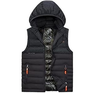 Utdoor Vest, Warmer Gilet Vest Bovenkleding Lichtgewicht Softshell gewatteerd mouwloos vest met capuchon Vrije tijd Mouwloos Jas(Black,XL)