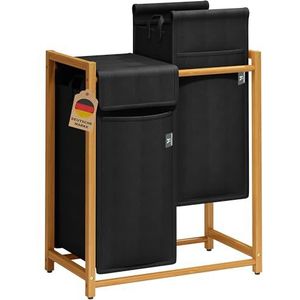 AdelDream Wasmand, van bamboe, wassorteerder, wasverzamelaar, 2 vakken, waswagen met afneembare waszak, wasbox, 100 liter, zwart