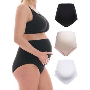 Herzmutter Zwangerschapsslip - Buikslip - voor Dames - Zwangerschap na Geboorte - Katoen mix - Zwart-Beige-Wit-Grijs-Roze - set van 1 & 3-5130 (M, Zwart/Wit/Roze)