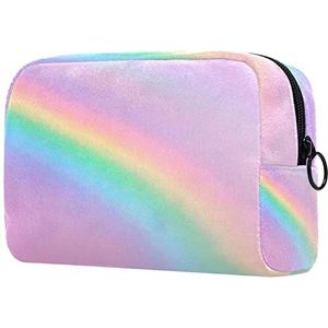 Kleine make-uptas voor dames, make-uptas, cosmetische reistas,Roze kleurrijke regenboog Afdrukken