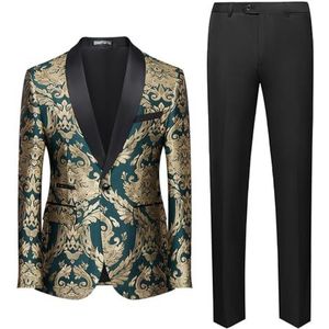 RAJEGAR 3 Stuks Mannen Bruiloft Pak Bruidegom Ochtend Tuxedo Slim Groomwear Tailed Blazer Vest Broek Sets, Groen, XL
