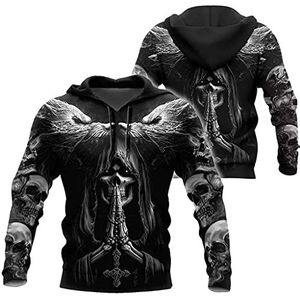 Heren 3d over Viking Wolf Fenrir Skull Zip Hoodies, Dark Themed Pullover Jacket met Pocket