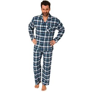 Normann Flanellen pyjama voor heren, lang, doorknopbare pyjama in mooie geruite look, marineblauw, 54