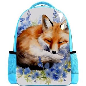 GIAPB Reisrugzak voor vrouwen, rugzak voor mannen, keperweefsel, dierenvos blauw bloempatroon, K36kk9zuxfc, 26.6x20x42 cm/10.5x8x16.5 in, Reizen Rugzakken