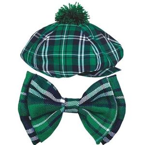 Groene geruite hoed en vlinderdas set voor unisex feest, carnaval, festival, grappige decoratie accessoire voor mannen en vrouwen, St Patricks Day kostuums