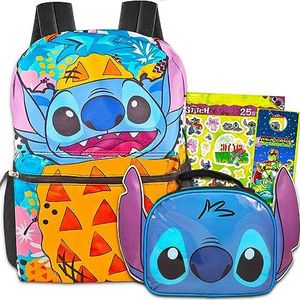 Disney Lilo And Stitch Backpack and Lunch Box Bundle - 4 Pc Set With 16"" Stitch School Bag, Stitch Lunch Bag, And More For Boys And Girls | Stitch School Supplies Set