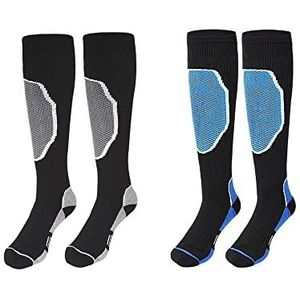 TTPSRY Ski sokken voor heren, 2 paar, hoge prestaties, thermisch koud weer, knie-hoge sokken, winter, warm, antislip, lange slang, volwassen sokken voor skiën, snowboarden, wandelen, trekking, buitensporten, A1-grijs & zwart+blauw&zwart (2 paren), One Size