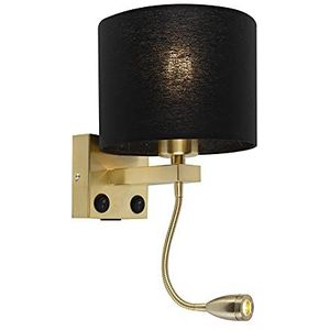 QAZQA - Modern Art deco wandlamp goud met USB en zwarte kap - Brescia | Woonkamer | Slaapkamer | Nachtkastlamp - Staal Cilinder |Vierkant - E27 LED inbegrepen - Max. 1 x 40 Watt
