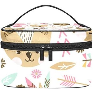 Make-up Organizer Bag, Travel Makeup Bag Organizer Case Draagbare Cosmetische Tas voor Vrouwen en Meisjes Toiletries Dieren Roze Bruin, Meerkleurig, 22.5x15x13.8cm/8.9x5.9x5.4in
