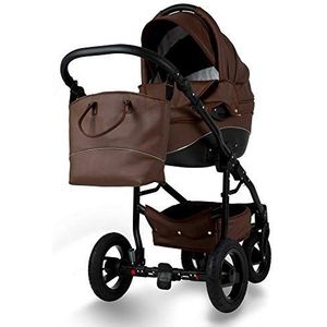 Kinderwagen Kinderwagen 3in1 2in1 Isofix Kleur Selectie Buggy Autostoel Nem door ChillyKids Kunstleder Bruin Eco-05 3in1 met Babyzitje