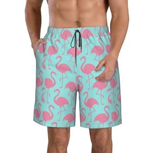 PHTZEZFC Rode Flamingo-print strandshorts voor heren, zomershorts met sneldrogende technologie, licht en casual, Wit, M