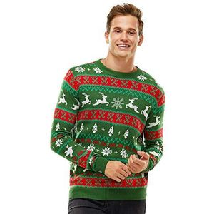 U LOOK UGLY TODAY Lelijke kersttrui voor heren, uniseks, grappige Chunky Fair Isle, gebreide feestelijke trui voor feestjes, Het gevoel van Fair Isle-groen, L