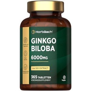 Ginkgo Biloba 6000mg | 1 Jaar Voorraad - 365 Vegan Tabletten | Ginkgo Biloba Leaves | Veganistische Extrakt | Geheugen en concentratie | Horbaach
