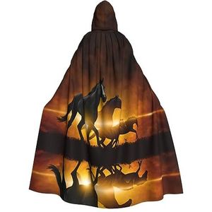 EdWal Running Black Horses print Hooded Robe, Unisex Volwassenen Hooded Mantel, Carnaval Cape voor Halloween Cosplay Kostuums