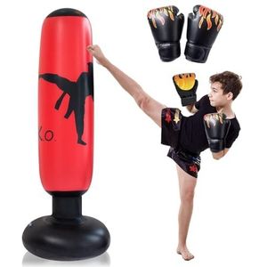 NZQXJXZ Dinosaurus Bokszak voor kinderen, 160 cm, opblaasbare bokszak met handschoenen, sportspeelgoed, oefenboksset voor training, karate en taekwondo, vrijstaande tuimelaar, stuiterrug
