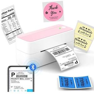 PM 241 BT Verzendingsprinter Draadloze Thermische Labelprinter For Kleine Bedrijven, Compatibel Met Telefoon En Computer Helder Afdrukken(Pink)