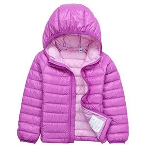 U/A Jongens Lange Mouw Ultra Lichtgewicht Donsjack Meisjes Gewatteerde Donsjack Packable Hooded Jas, Paars, 110