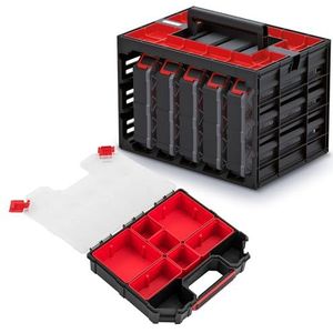 Organizer voor schroeven, werkplaats container 29 x 41,5 x 29,5 cm universele koffer gereedschapskast sorteerdoos garage