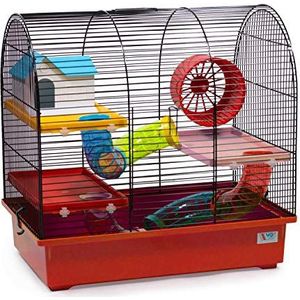 decorwelt hamsterstokken, rood, buitenmaten, 49 x 32,5 x 48,5 cm, knaagkooi, hamster, plastic kleine dieren, kooi met accessoires