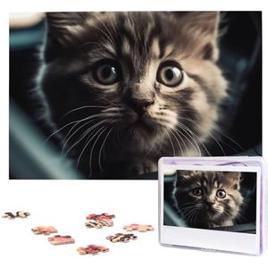 KHiry Puzzels 1000 stuks gepersonaliseerde legpuzzels bang kitten in de auto foto puzzel uitdagende foto puzzel voor volwassenen Personaliz Jigsaw met opbergtas (29,5"" x 19,7"")