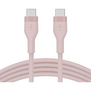 Belkin BoostCharge Flex siliconen USB Type C/C-kabel, USB-IF-gecertificeerde PD-snellaadkabel voor iPhone 15, Plus, Pro, Pro Max, Samsung Galaxy S24, Pixel, iPad, Nintendo Switch en meer, 1 m , roze