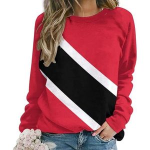 Casual sweatshirt met ronde hals, dames lange mouwen, Trinidad en Tobago vlag sweatshirts voor dames, Vlag van Trinidad en Tobago, M