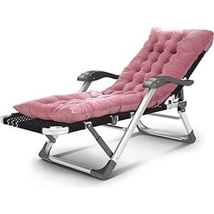 GEIRONV Tuin ligstoelen, strand zwembad buiten aluminiumlegering fauteuils met kussen tuin zonnebank opvouwbare verstelbare ligstoel stoel ligstoel (kleur: zwart+roze pad)