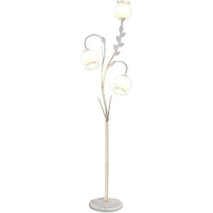 Vloerlamp Staande vloerlampen Nordic Bloemen Ijzer Vloerlamp 3 Glazen Lampenkap Vloerlamp Marmeren Voet Staande Lamp Voor Slaapkamer Woonkamer Staanlamp leeslamp(Color:White)