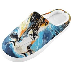 KAAVIYO Coole aquarel kunst koe cartoon blauwe raket outdoor slippers katoenen huisschoenen winter antislip pluizige voeten slippers voor binnen mannen vrouwen meisje, Patroon, Medium